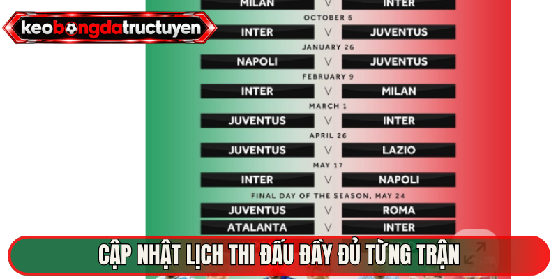 Cập nhật lịch thi đấu đầy đủ từng trận 